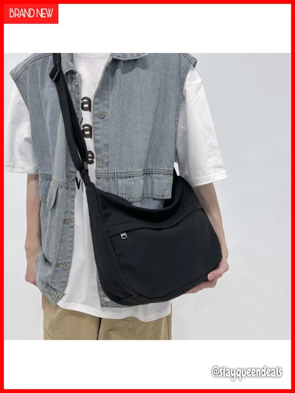 Canvas hobo crossbody bag for women, vintage aesthetic tote with adjustable